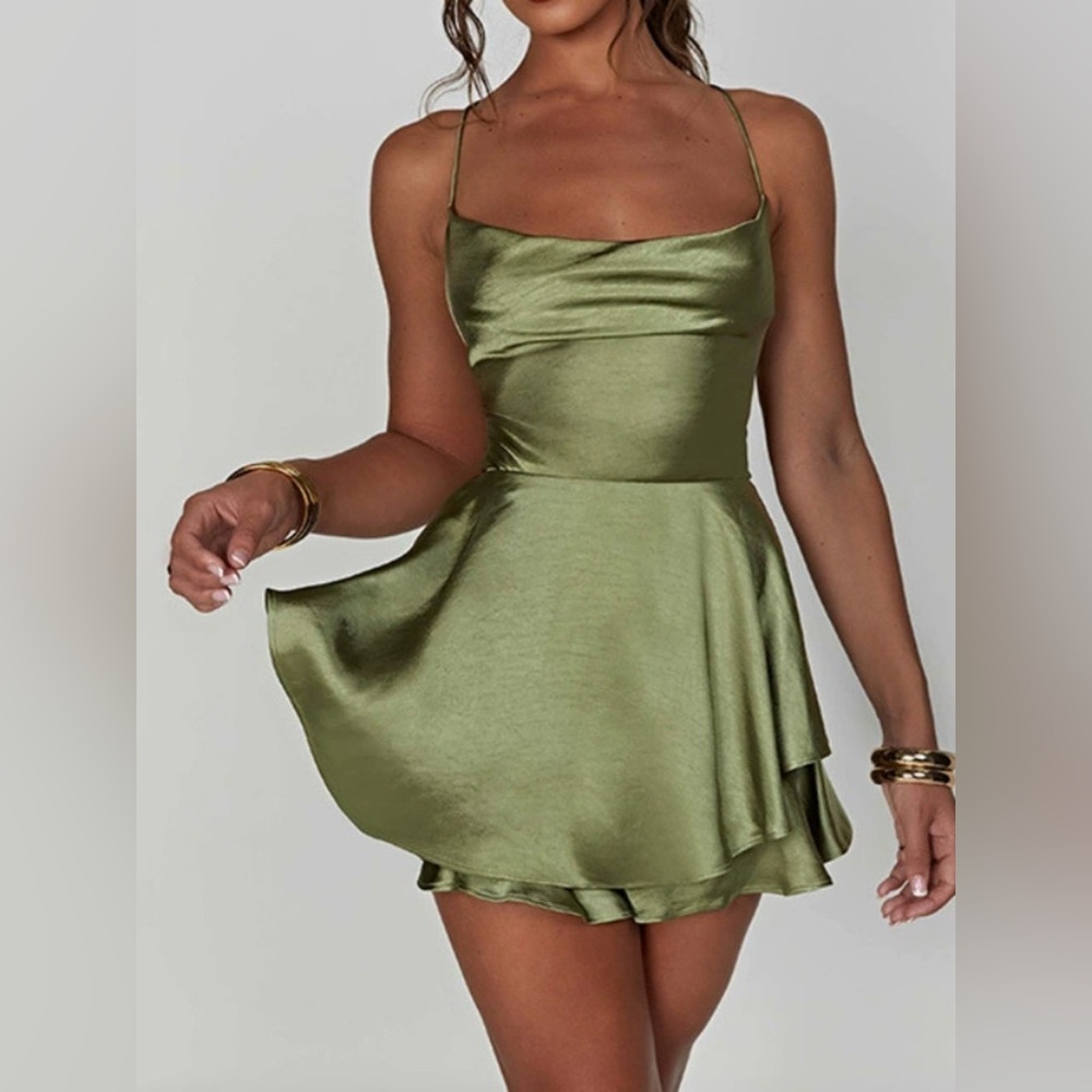 Backless Layered Ruffled Cami Dress - Picture 1 of 8